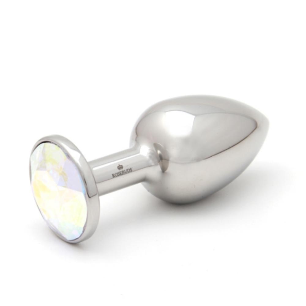 Rosebuds Stainless Steel Butt Plug - Aurora Borealis Crystal