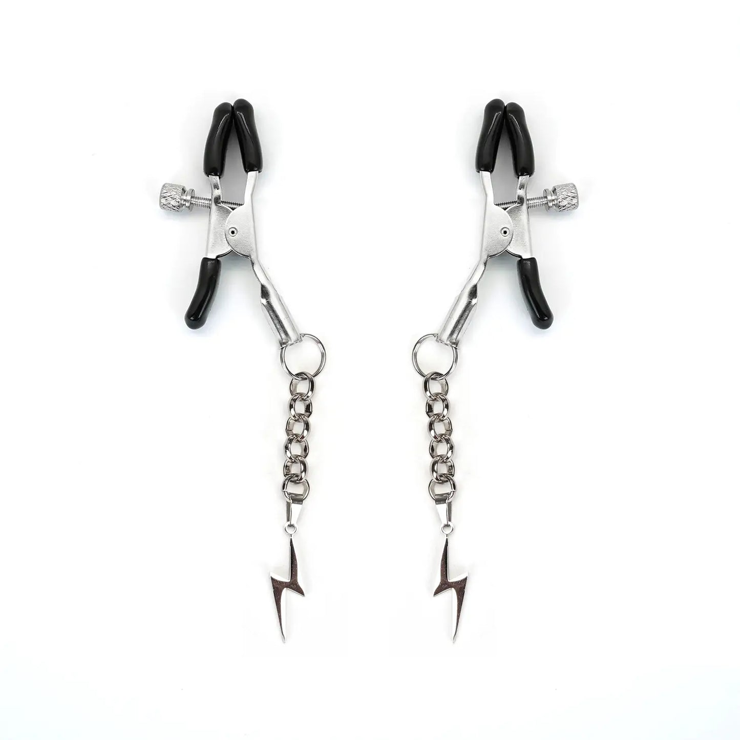 Silver Nipple Clamps with Lightning Bolts