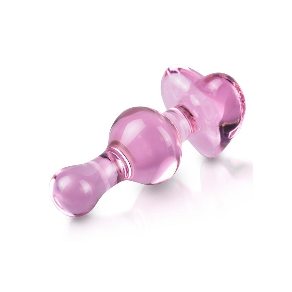 Icicles No. 75 Pink Glass Anal Plug With Heart Shaped Base