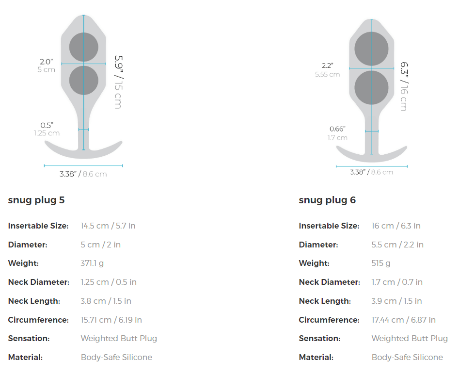 b-Vibe Snug Plug Weighted Silicone Butt Plugs - 7 Sizes