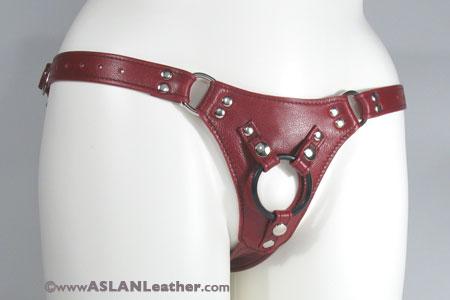 Aslan Cherry Jaguar Leather Strap-On Harness