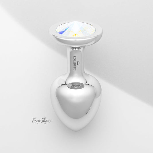 Rosebuds Stainless Steel Butt Plug - Aurora Borealis Crystal