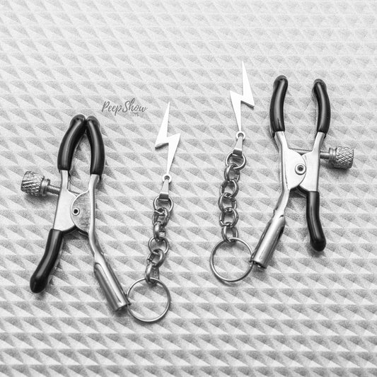 Silver Nipple Clamps with Lightning Bolts