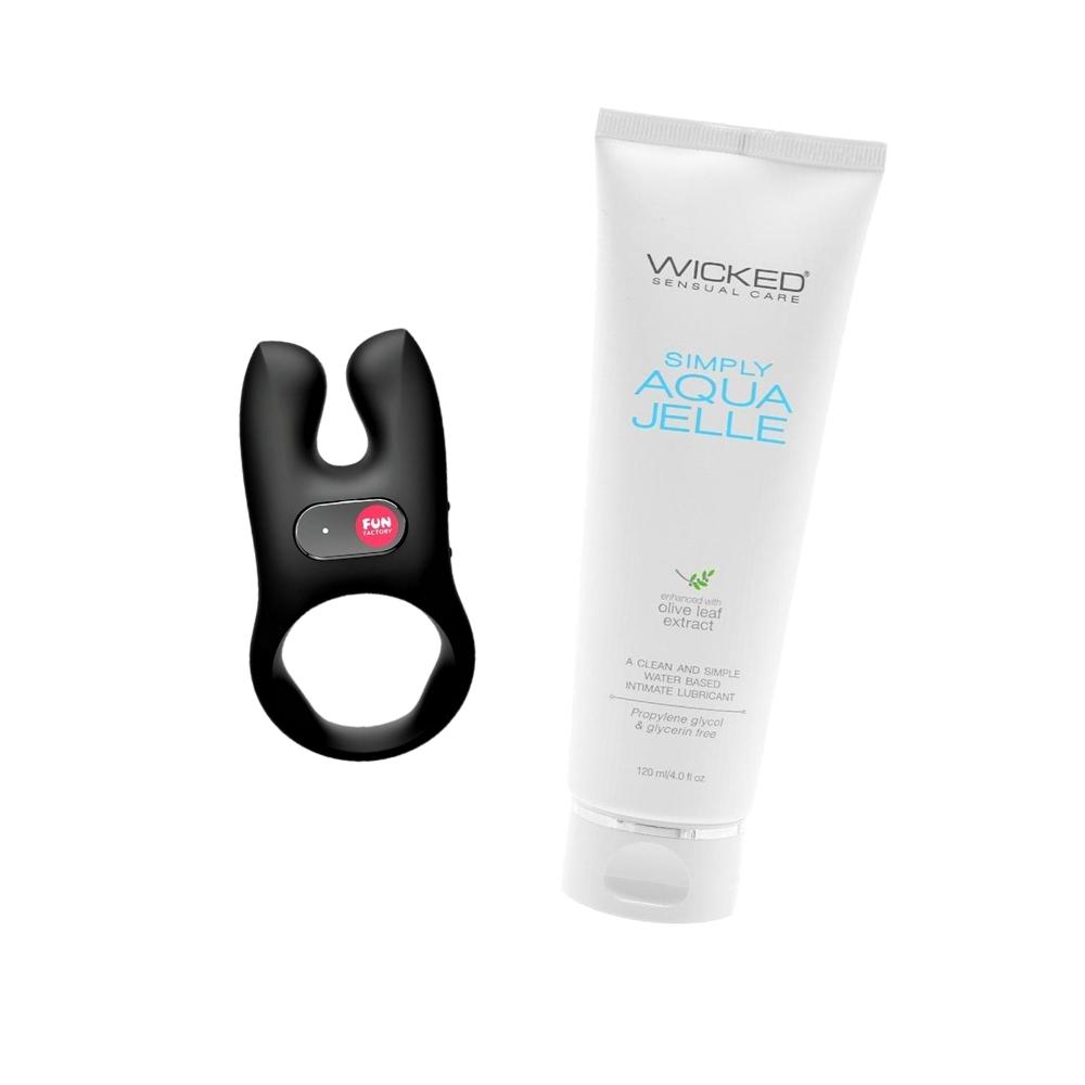 Fun Factory Nōs Vibrating Cock Ring Black + Free Aqua Jelle Lube Bundle