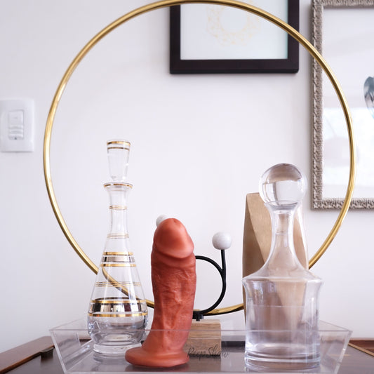 SquarePegToys® Mel Harness SuperSoft Bronze Silicone Dildo with Suction Cup