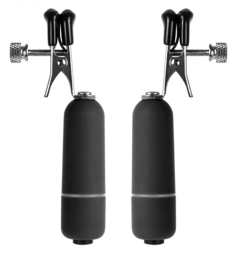 Black Vibrating Nipple Clamps by Shots