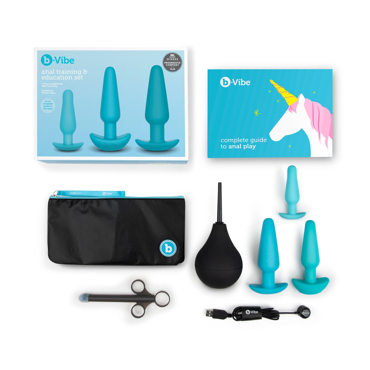 b-Vibe Anal Training & Education Set Plug Kit with Lube Launcher & Enema